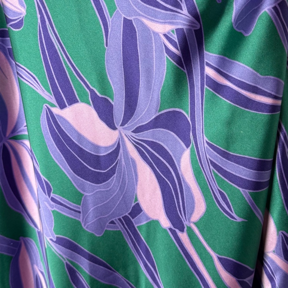 House of Harlow 1960 Satin Floral Maxi Dress Small Green Purple Slit Summer - Picture 10 of 14